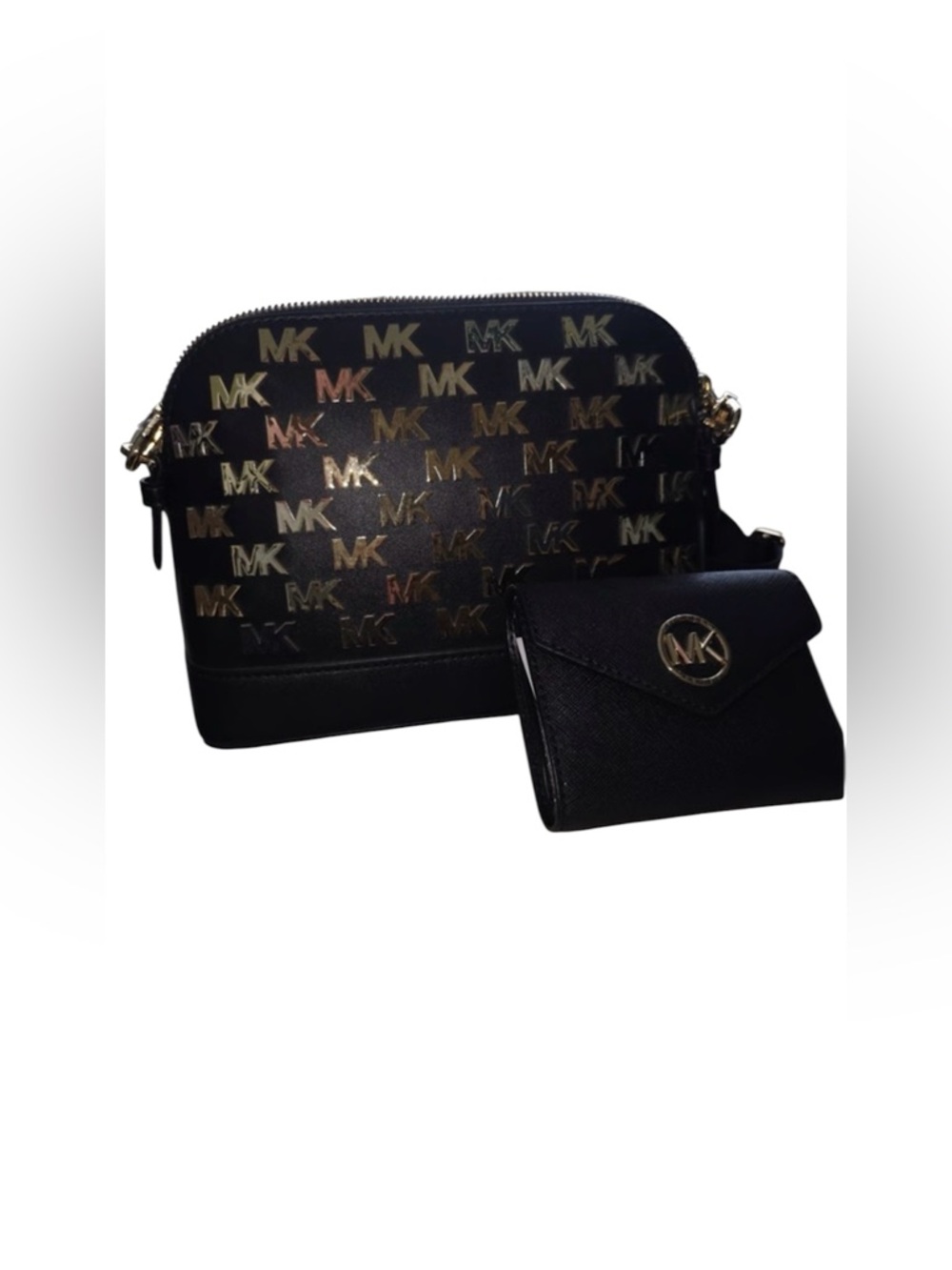 Michael Kors Gold Metal Charm Small Dome Jet Set Crossbody Bag Wallet Set